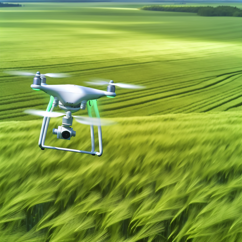 A drone scanning a lush field.