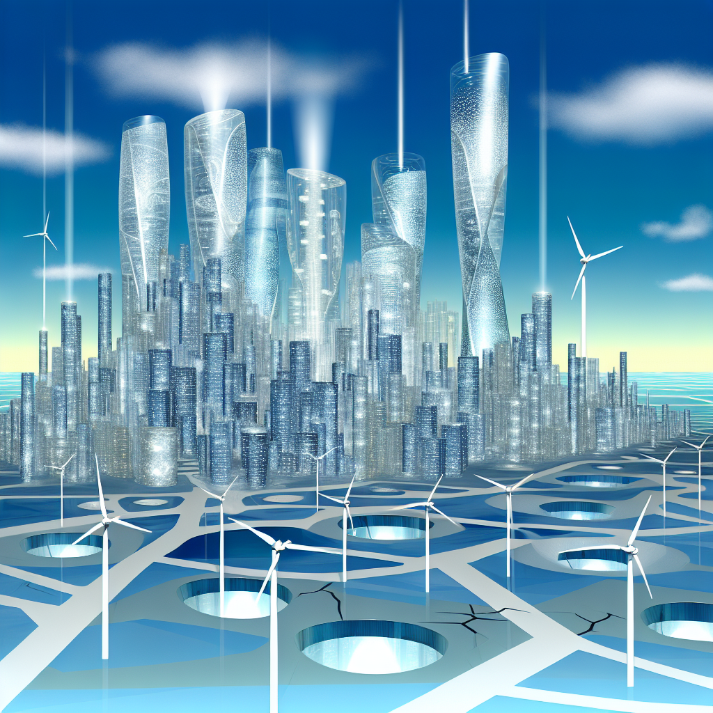 A futuristic city skyline powered by renewable energy.