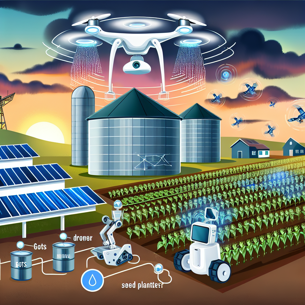 A futuristic farm with AI technology.