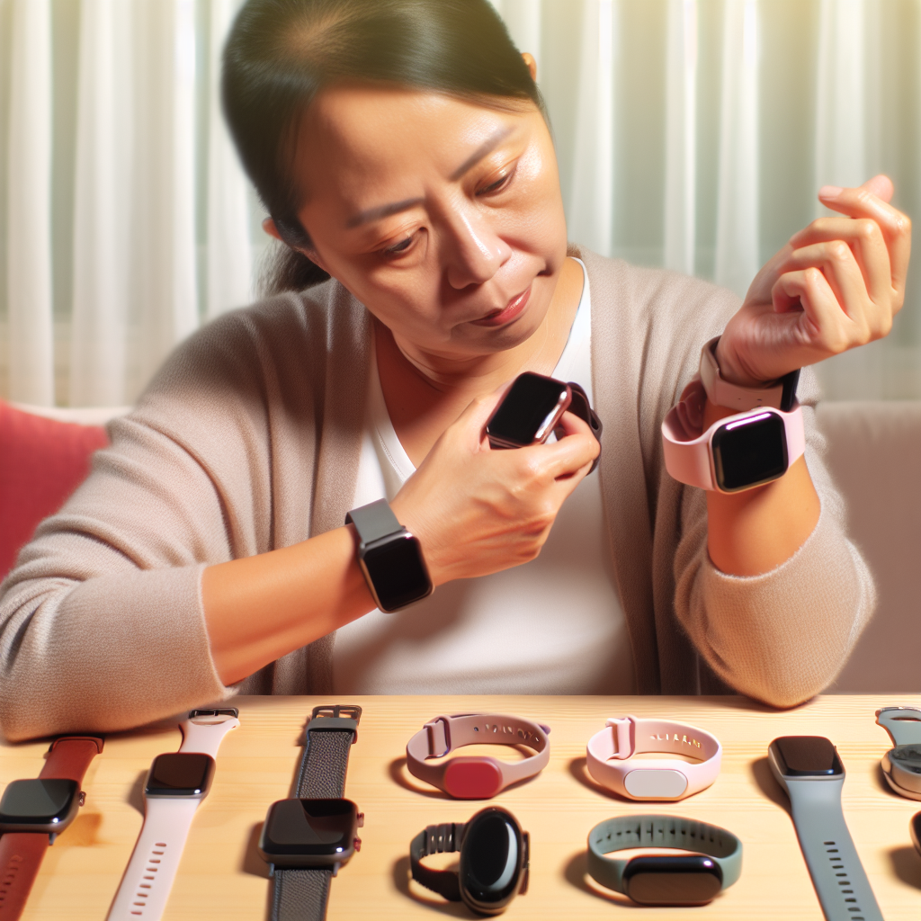 A person comparing different wearable devices.