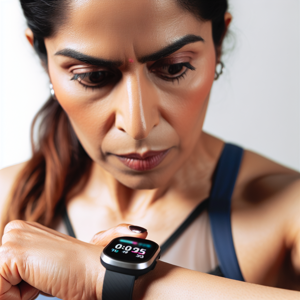 A person wearing a smartwatch and fitness tracker monitoring their health and daily activities.