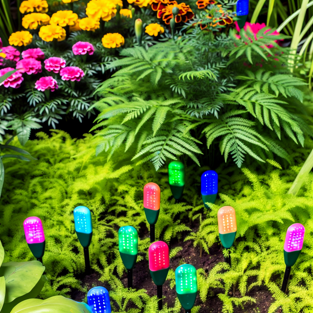 Colorful smart sensors monitoring plant growth.