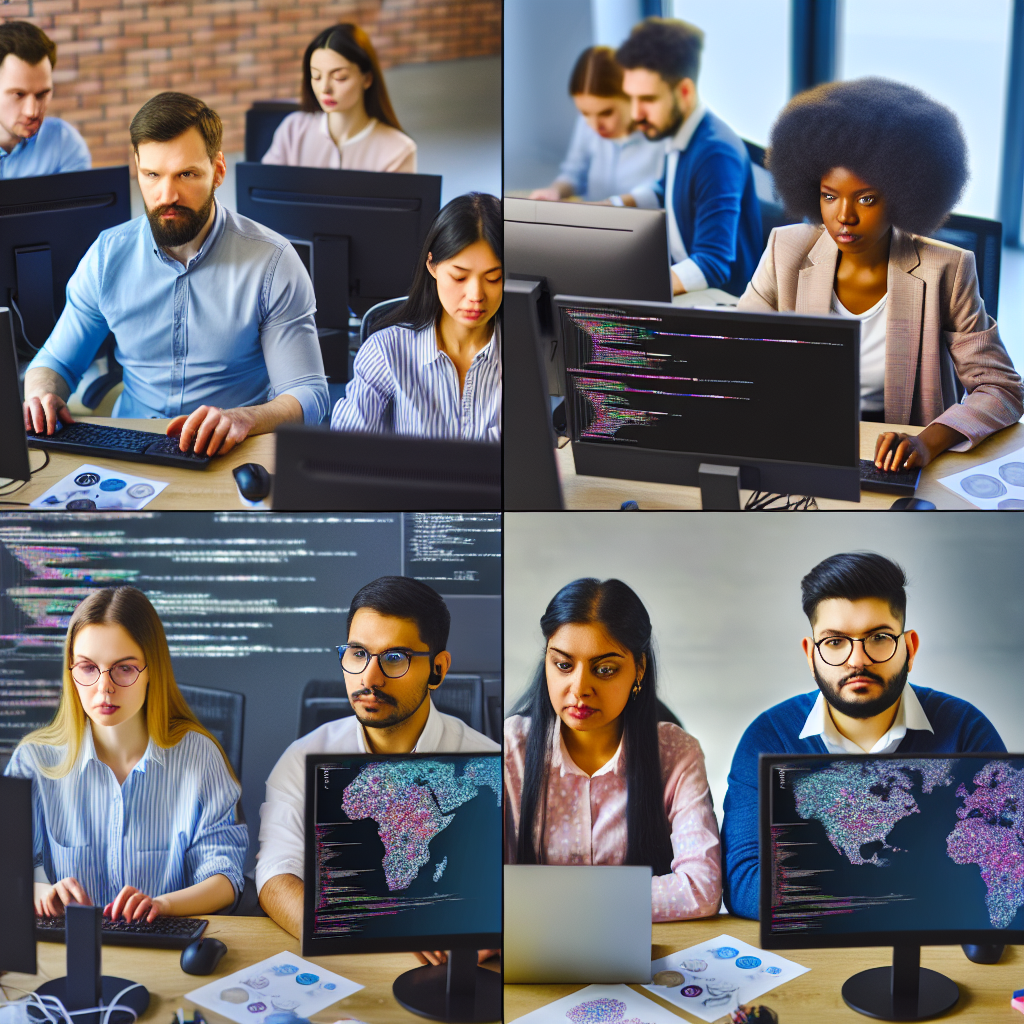 Diverse group of employees using AI.