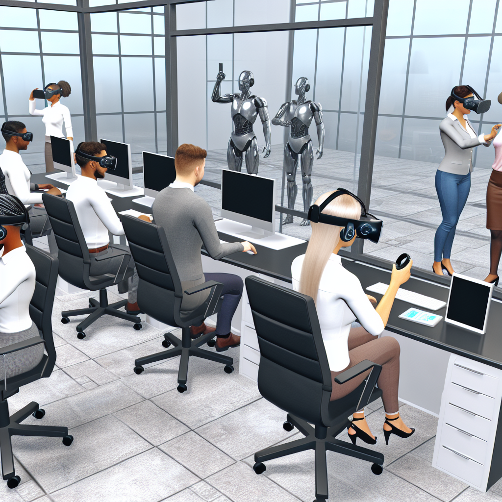 Immersive VR training in simulated workplace.