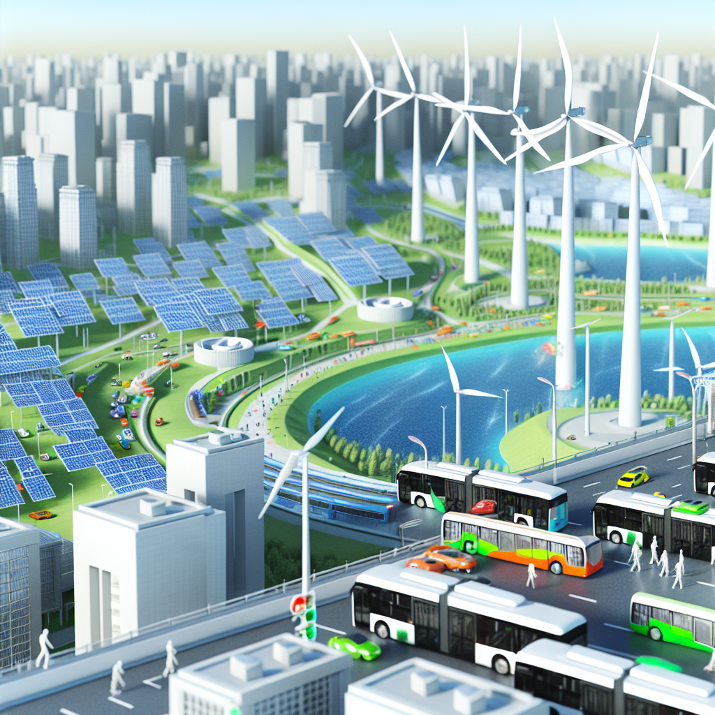 Renewable energy sources powering a city.