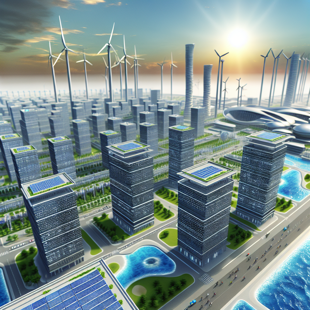 Renewable energy sources powering a city.