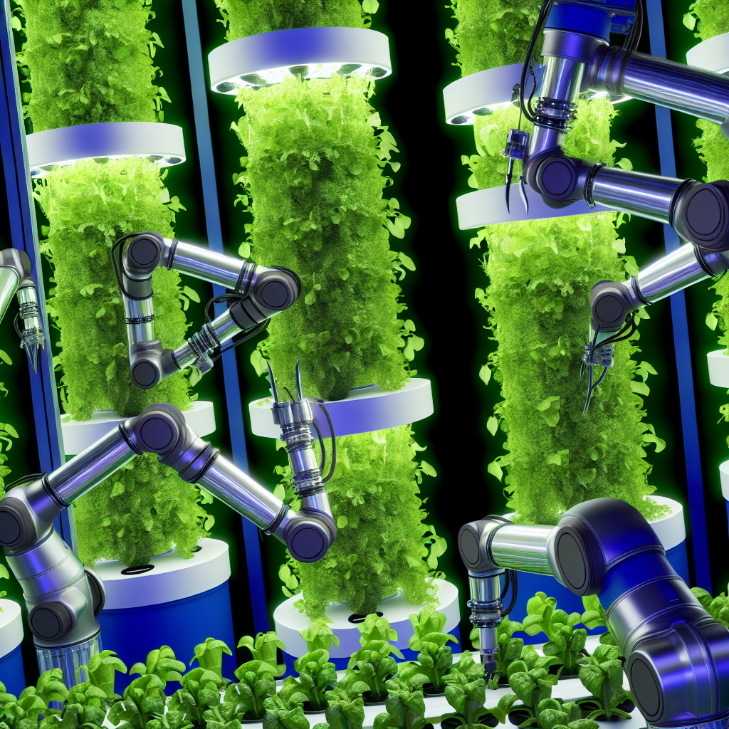 Robotic arms working in vertical farm.