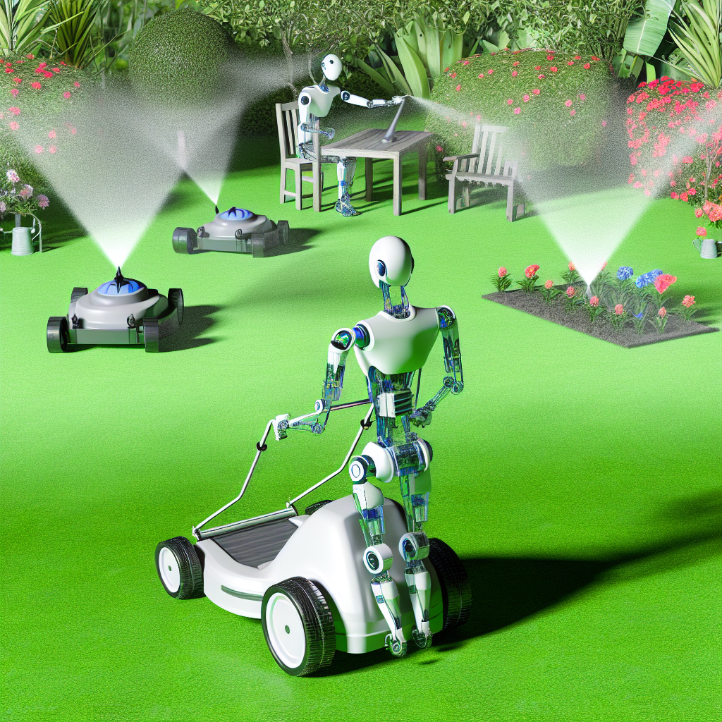 Robotic gardening tools in action.