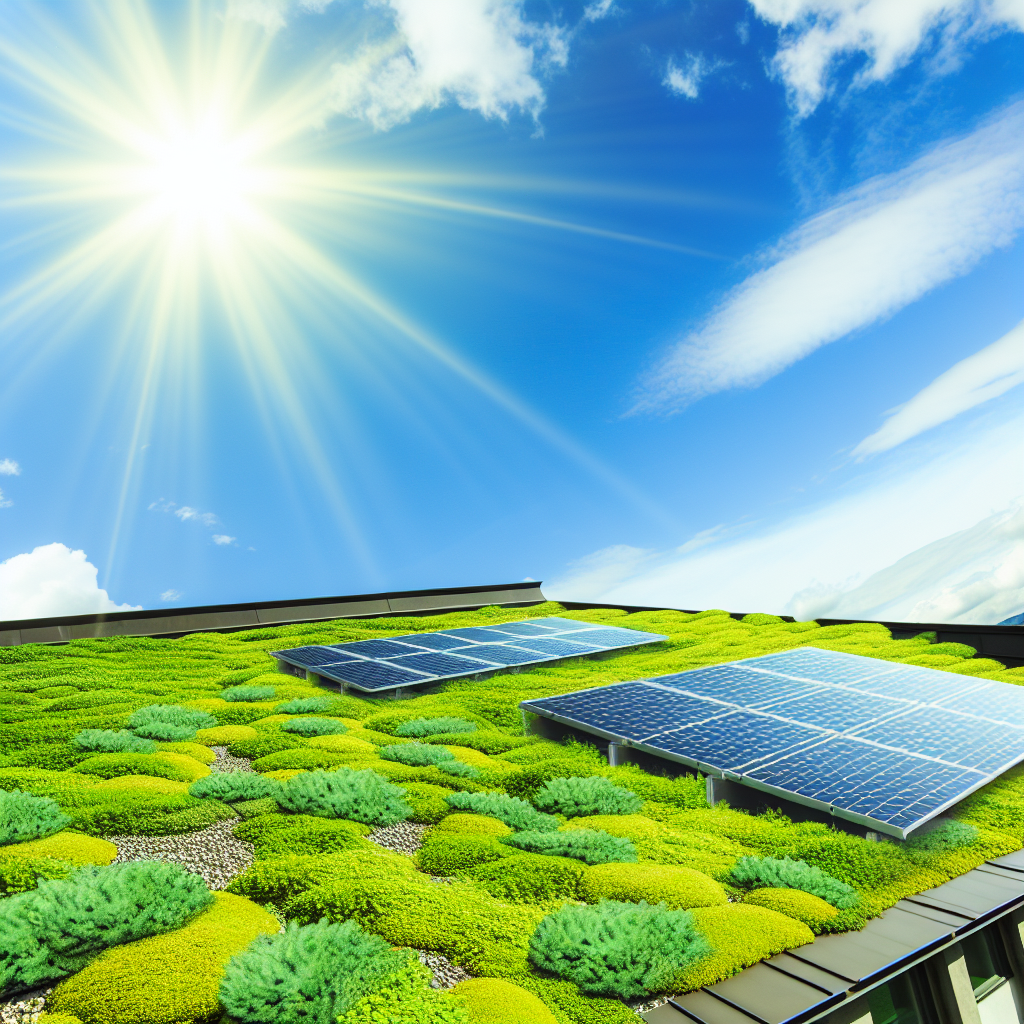 Solar panels on a green roof.