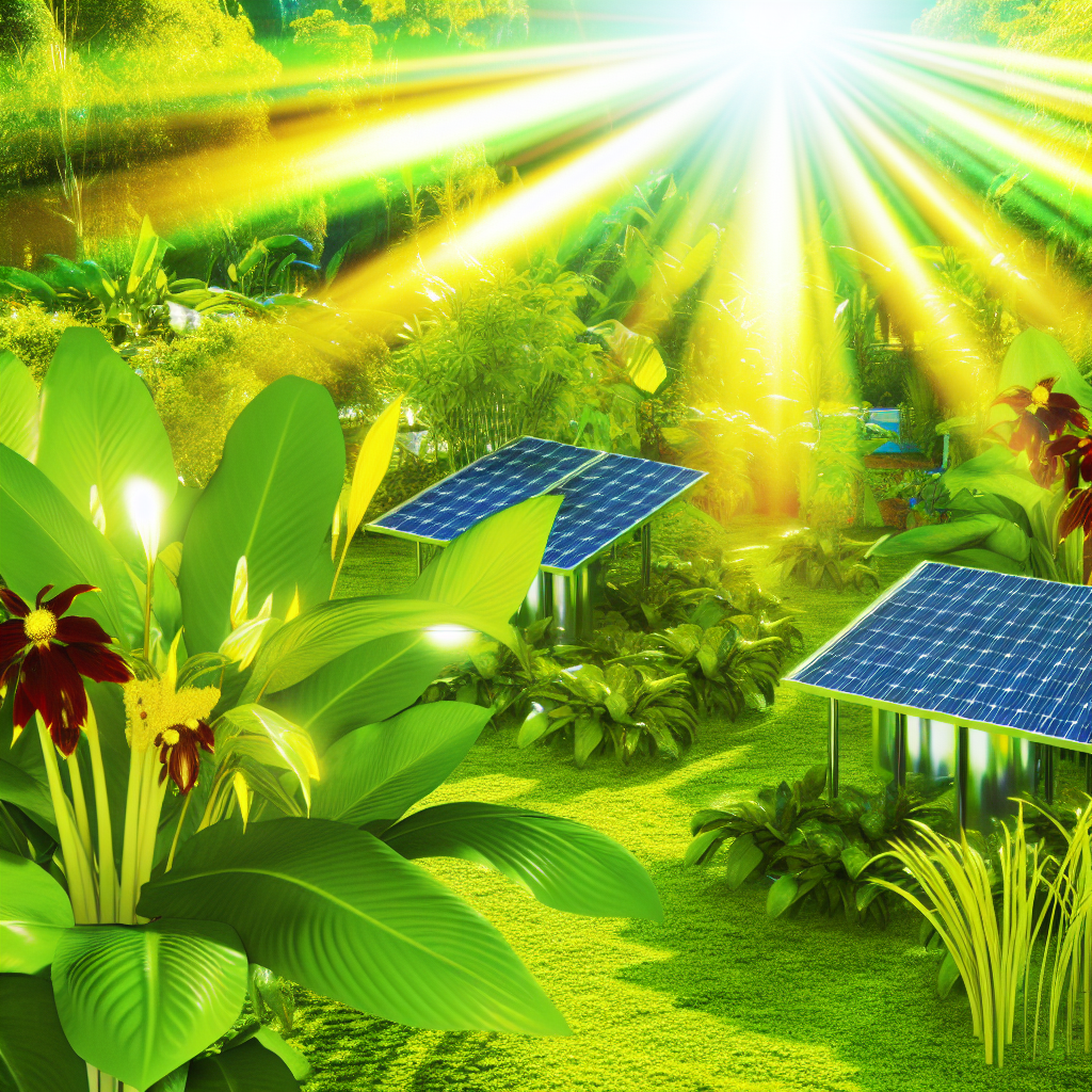 Solar panels powering a lush garden.